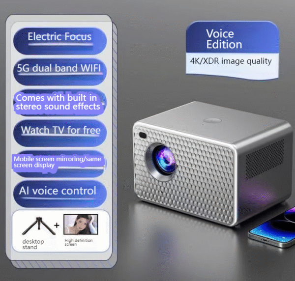 Home Theater Projector P6 – Ultra HD, High Brightness, Wireless Screen Mirroring, Eye-Friendly Design